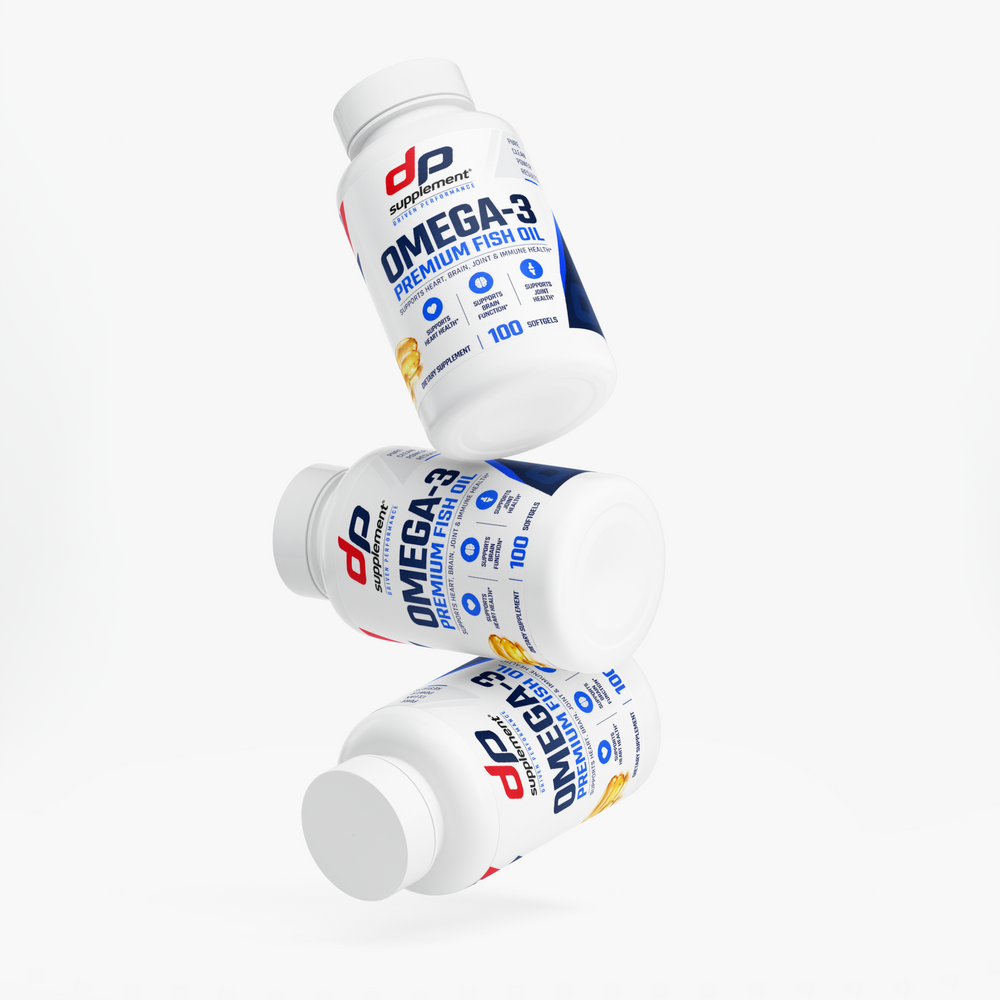 DP Omega-3 bottles, angled