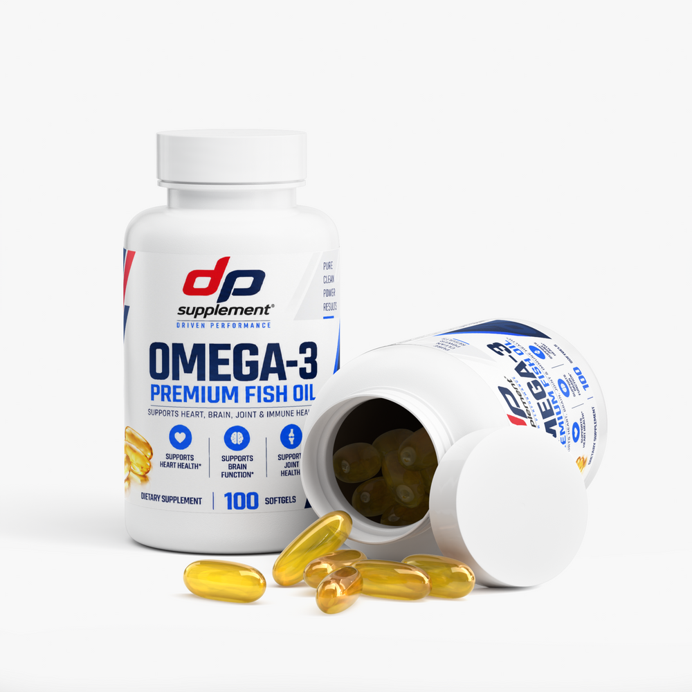 Two bottles of DP Omega-3 with softgels
