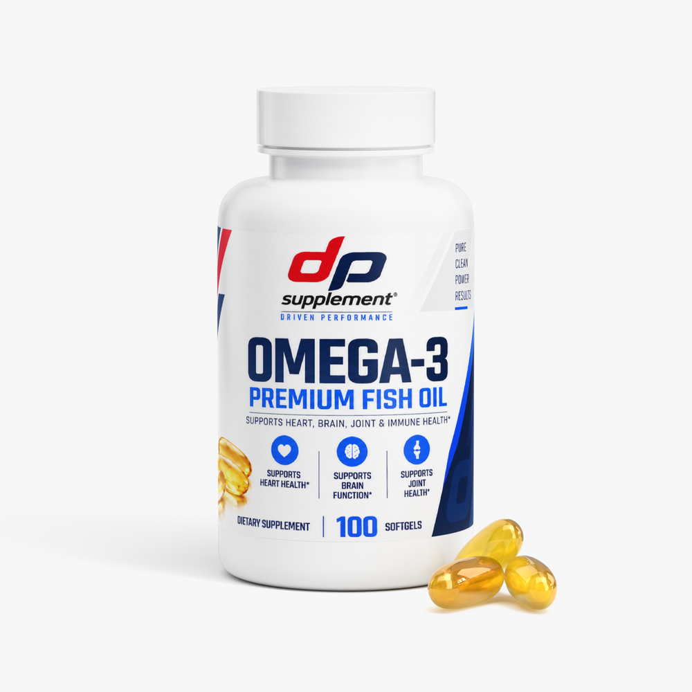 DP Omega-3 bottle with softgels